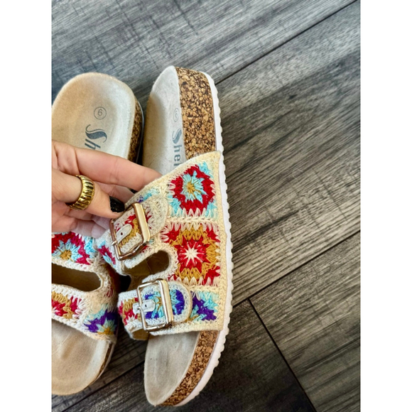 SHEIN Embroidered Crochet Slip On Boho Colorful Sandals Women Size 6 - Picture 4 of 6